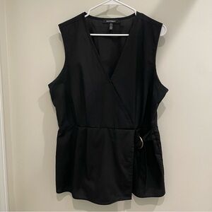 Ellen Tracy Black Sleeveless Wrap Blouse with D-Ring Tie